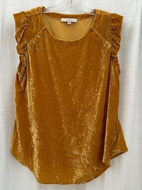 LOFT Gold Velvet Ruffle Sleeve Sleeveless Top